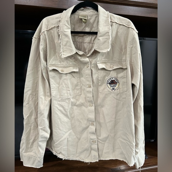 Indiana Jones Expert Of The Occult Khaki Distressed Button Down Shirt Size 3X - Picture 6 of 10